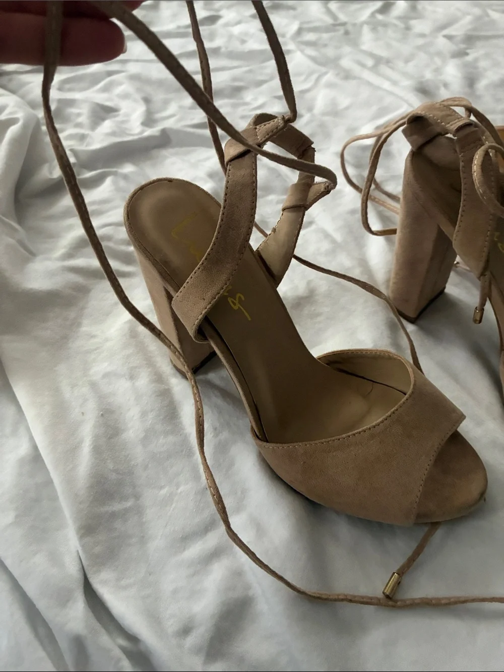 Lulu's Taupe Suede Lace-Up Block Heel Sandals